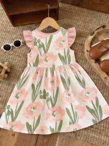 SHEIN Vestido de manga larga con estampado de lazo y dibujos animados, adecuado para otoño/invierno, para niñas jóvenes - Multicolor - Ver 3