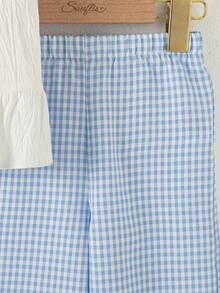 Souflis Souflis 两件套女婴法式夏季套装，包括吊带荷叶边背心和格子印花裤，时尚甜美，适合休闲、上学及其他场合。 - 彩色 - 查看 3
