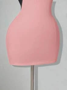 SHEIN ICON Váy ngắn hở lưng màu trơn, gợi cảm, kiểu dáng thường ngày. - Bụi hồng - Xem 7