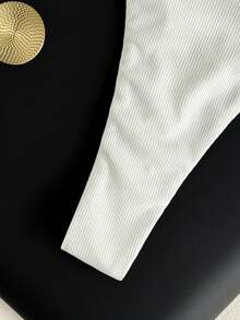 ROMWE Goth Women's New White Textured Fabric Star Accent V-Neck Backless Triangle Bikini Set, Spring/Summer - White - View 8