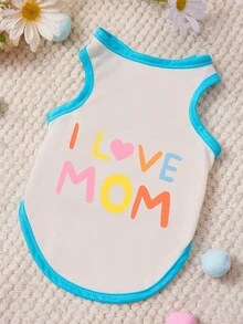 PETSIN 1pc L LOVE MOM Love Letter Printed Pet Tank Top Blue Pinduobeige Skin Friendly Breathable Pet Clothing - Multicolor - View 1