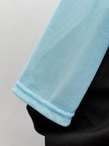 EgrlEra Solid Color Front Button Long Sleeve Casual Sheer Shirt Y2K  - Blue - View 4