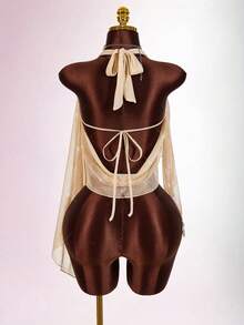 Amplova Asymmetrical Hem Deep V-Neck Women's Camisole For Party & Banquet - Gold - View 8