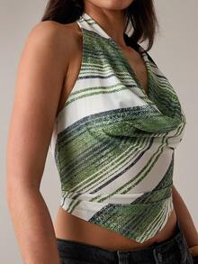 SHEIN BAE Women's Sexy Striped Halter Backless Camisole Top For Summer - Olive Green - View 7