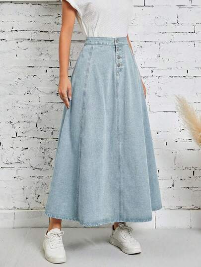 EURMUSE Falda vaquera casual de cintura alta y extra larga