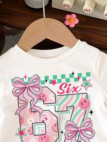 SHEIN T-shirt à col rond à manches courtes décontracté avec imprimé graphique à damier coloré à la mode, numéro 67, nœud papillon, étoile, visage. Convient pour le port quotidien au printemps et en été, les sorties, la photographie de rue, le hip-hop, les filles élégantes, les tenues décontractées, les enfants. Nouveau style, homecoming, point de vue, chic - Multicolore - Voir 4