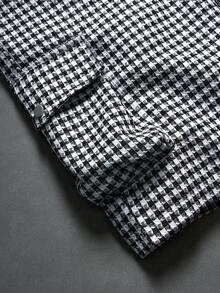 ROMWE MEN Essentials 男士千鸟格抽绳腰带工装口袋休闲短裤 - 黑與白 - 查看 5