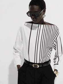 Lumivelle Camisa de mujer con estampado de rayas de moda, primavera/verano - Blanco - Ver 1