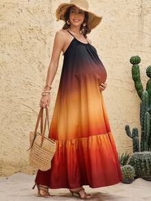 Boho Mama Vestido holgado de embarazo con volantes en el bajo y tirantes para el verano - Multicolor - Ver 1