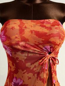 Zestiva 2pcs Women's Tankini Set, Halter High Waist Swimwear With Drawstring, Lily Flower Print, Bohemian Style For Beach, Pool Party, Spring/Summer - Multicolor - View 5