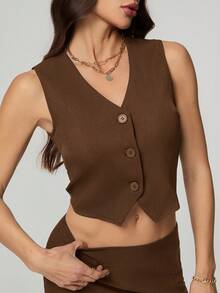 SHEIN Tall Áo khoác mỏng Lack, áo sơ mi công sở dành cho nữ. - Cà phê nâu - Xem 8