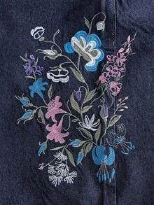 AXEPEAK 男士休闲花卉刺绣牛仔短裤，夏季 - 藍色 - 查看 3