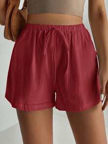 SHEIN Tall Quần short ống rộng màu trơn, có túi xoắn, kiểu dáng thường ngày, đa năng. - Màu Đỏ Sâu - Xem 7