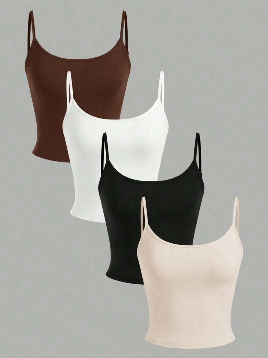 SHEIN PETITE 4件套百搭纯色吊带背心，女士 - 彩色 - 查看 1