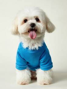 PETSIN 1pc White Small Clothes With Letter Question Mark Print Pet, Blue Thick Warm Pet Clothes Without Hat - Blue - View 3