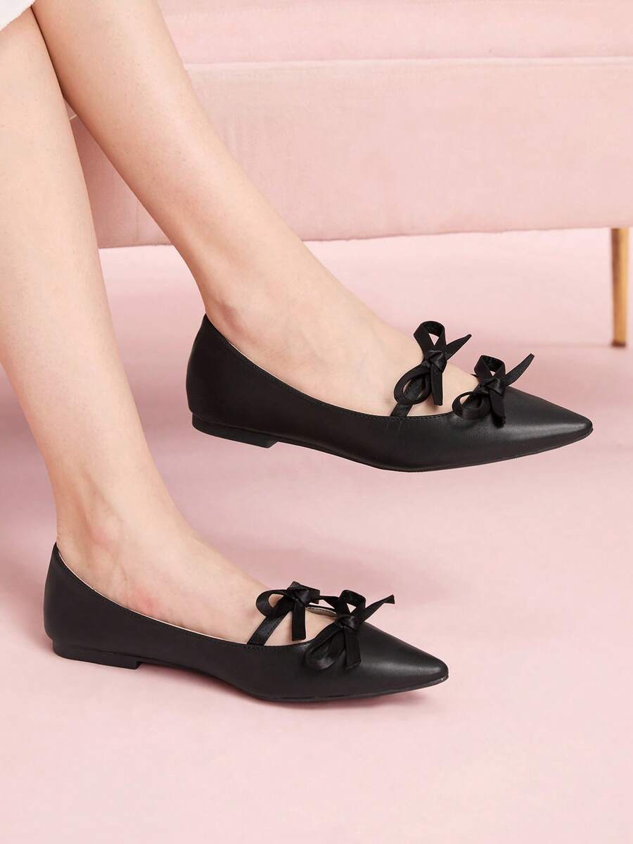 CUCCOO DOLLMOD Women's Elegant Commuter Polka Dot Flats With Bow Decor For Christmas Valentine's Day - Graphite Black - View 1