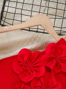 SHEIN 少女休闲优雅紫色不对称肩部修身简约3D立体花卉装饰连体裤，适合派对、聚会、婚礼、春夏穿着。 - 紫色 - 查看 9