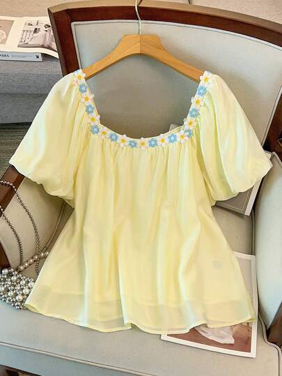 GlowEve CURVE 大码梭织常规版型衬衫，饰有刺绣蕾丝边