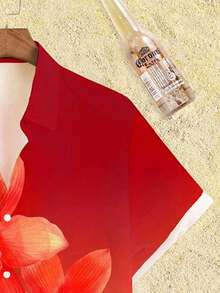 Genlund 男士渐变色前开襟印花短袖衬衫，夏季款 - 紅色 - 查看 4