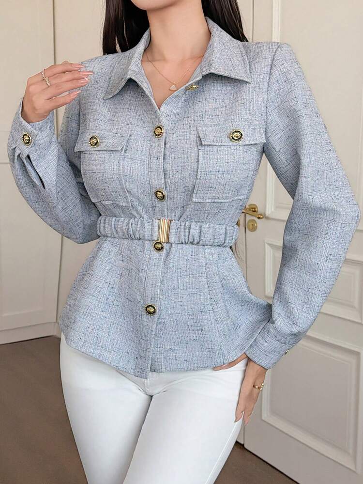 Women's Casual Jacket With Pockets And Belt, Spring/Summer