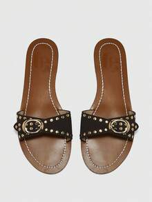 CUCCOO BIZCHIC Women's Adjustable Buckle Design Casual Fashion Flat Sandals - Coffee - View 2