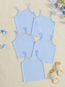 5件/套 女童简约纯色柔软舒适吊带背心 - 藍色 - 查看 2