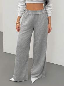 SHEIN Tall Women's Winter Casual Sport With Fleece Sweatpants - Light Grey - View 7