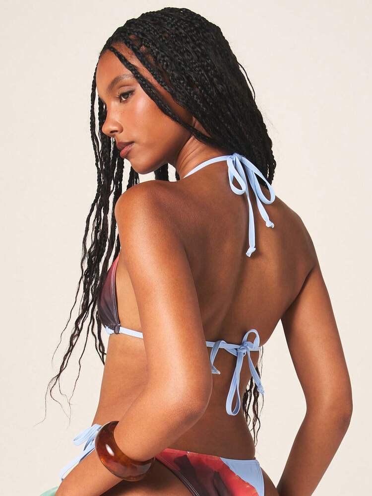 MISSGUIDED Floral Triangle Bikini Set With Halter Top And Tie Side Bottom Summer Swimwear Beach Vacation Two Piece