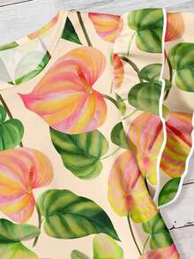 EMERY ROSE Blusa casual de vacaciones con estampado floral y volantes en el bajo para mujer - Multicolor - Ver 7