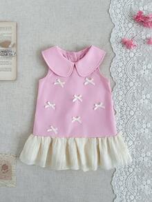 SHEIN Girls' Summer Dress, Baby Girl Cute Sleeveless Princess Dress With Peter Pan Collar - Pink - View 6