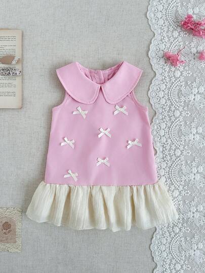 SHEIN Vestido de verano para niñas, vestido de princesa sin mangas y con cuello Peter Pan para bebé niña