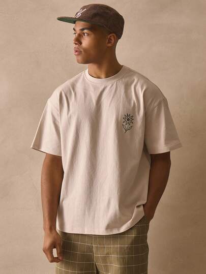 Musero 宽松圆领短袖落肩花卉大后背印花T恤，春夏必备单品