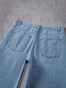 Manfinity Denimwave Men's American Hip Hop Street Style Flame Print Straight Leg Loose Fit Jeans - Light Wash - View 6