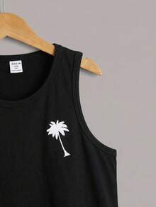 2pcs/Set Tween Boy Palm Tree Print Knit Tank Top - Multicolor - View 4