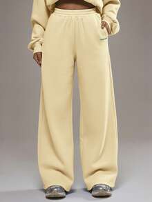 Musera Sport Quần thể thao ống rộng ngoại cỡ (chỉ có phần dưới) Padel, đồ tập thể dục mùa đông, quần nỉ, quần tập gym, quần thể thao năng động. - Butter Yellow - Xem 2