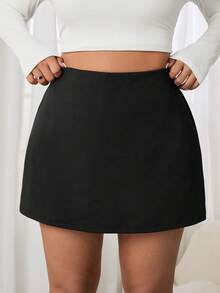 SHEIN EZwear Plus Size Women Black Casual Skort With Pockets - Black - View 3