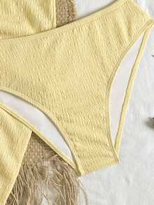 Swim Vcay Bộ bikini 3 mảnh dành cho nữ cỡ lớn, màu trơn, họa tiết hoa, thích hợp đi biển hoặc nghỉ dưỡng. - Màu vàng - Xem 5