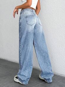 SHEIN Tall Tall Low Waist Medium Washed Wide Leg Boyfriend Jeans - Medium Wash - View 2