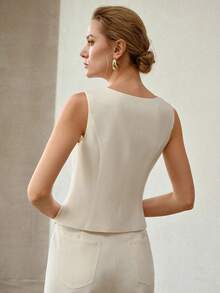 MOTF PREMIUM CHALECO TIPO CHAQUETA CON CUELLO EN V, PATRÓN FLORAL CON LENTEJUELAS Y CUENTAS - Albaricoque - Ver 3