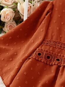 EMERY ROSE Áo sơ mi nữ mùa hè dáng casual cổ tròn tay ngắn chất liệu jacquard - Màu Cam san hô - Xem 4