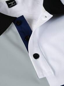 Manfinity Mode 男士夏季休闲商务日常通勤撞色印花短袖Polo衫 - 灰色 - 查看 5