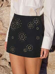 Maija Pleated Metallic Foil Skirt, Modern Urban - Black - View 2