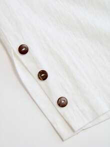 EMERY ROSE 大码女士休闲七分裤，百搭度假裤，纽扣装饰，实用口袋和开衩裤脚，女士春夏沙滩休闲裤 - 白色 - 查看 3