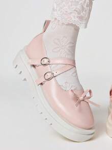 ROMWE Kawaii Women Wedges & Flatform - Pink Matte Cross - View 3