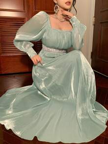 DAZY Women's Square Neck Mesh Waist Cinching Long Dress - Multicolor - View 5