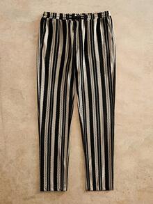 HIMLAND Quần dài nam kẻ sọc, cạp chun, kiểu dáng rộng rãi, đa năng, thích hợp mặc hàng ngày. - Nhiều màu - Xem 3