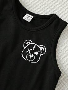 SHEIN Set de 3 piezas de ropa interior básica para bebé niño con chaleco y pantalones cortos con diseño de rayas y estampado de dibujos animados para el verano y vacaciones - Multicolor - Ver 7