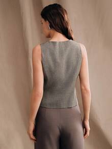 Anewsta Women's Elegant Date/Commute Sleeveless V-Neck Grey Vest With Metallic Decorative Button - Grey - View 7