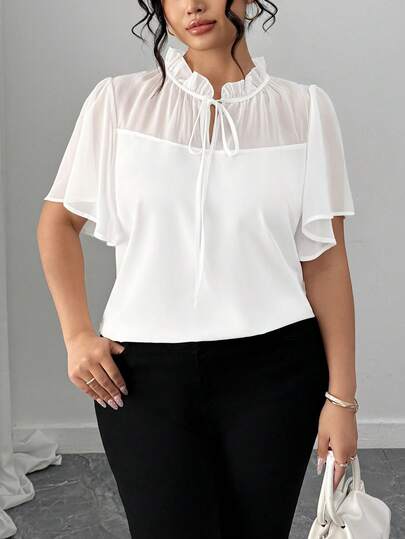 Elenzga Plus Size Women Mandarin Collar Twist Design Casual Versatile Daily Wear Shirt