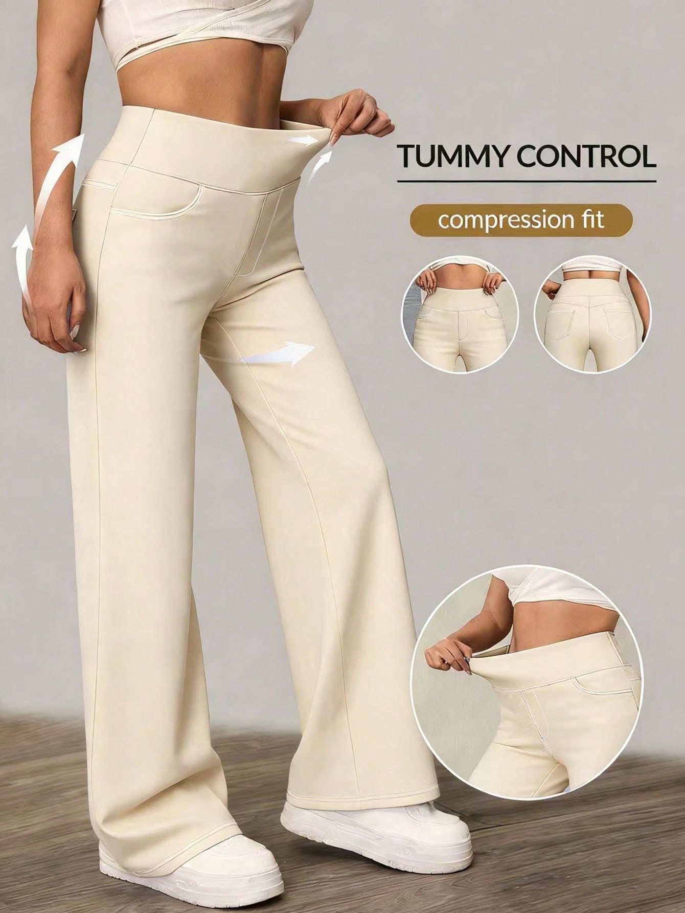 Flexra سروال جينز نسائي أحادي اللون بتصميم بسيط لل...